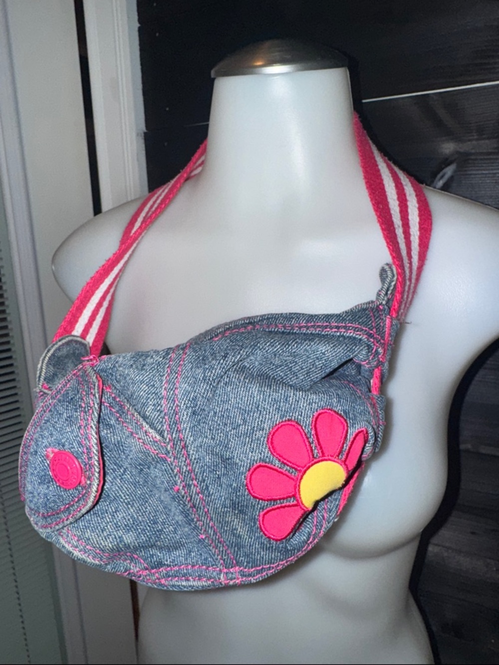 Vintage Gap y2K Denim Shoulder Slouch Bag Flower Patches